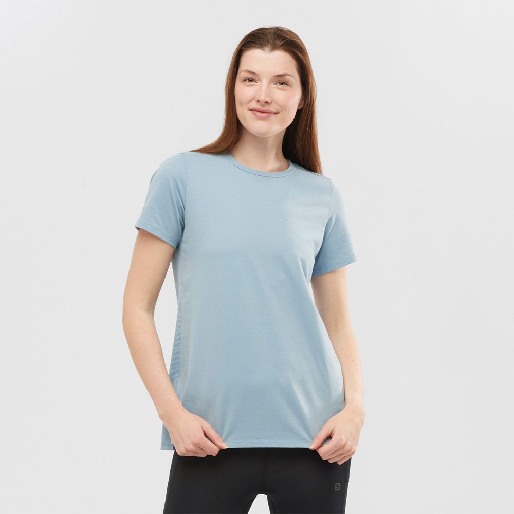 T-Shirts Salomon Femme Bleu - Salomon OUTLIFE LAYERING W - France (4067-SGZQK)